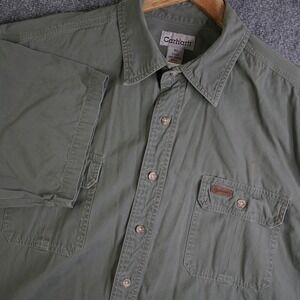 Carhartt Mens XL Tall Short Sleeve Button Down Shirt Olive Green Cotton S110LMO